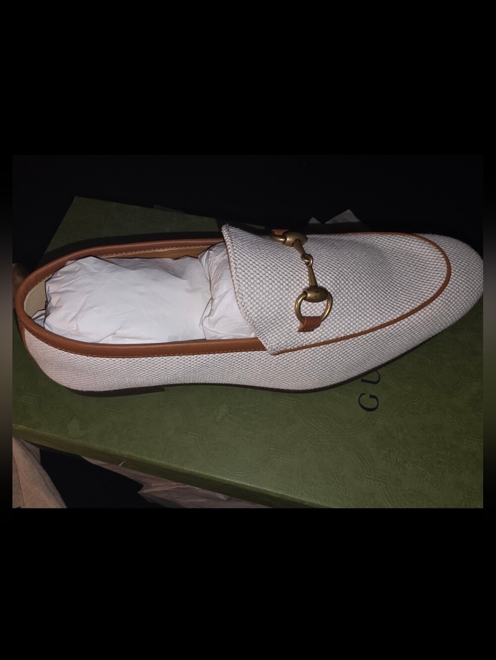Authentic Gucci Cream Textile Horsebit Loafers / Men Size 9